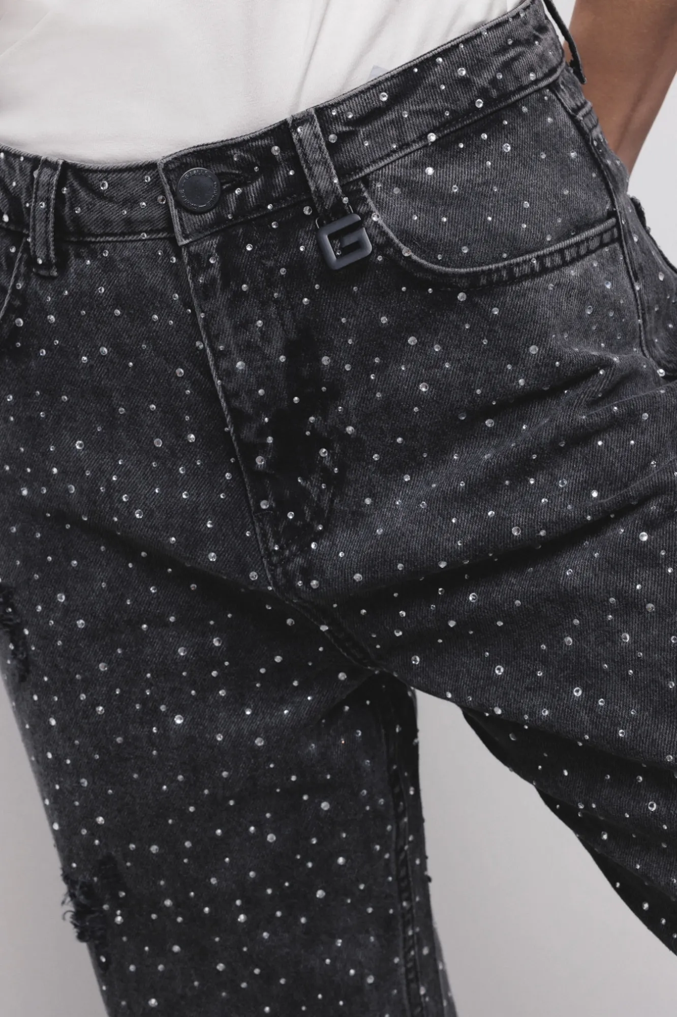 Jeans Dritto Wide Leg Denim Nero - Gaëlle Paris