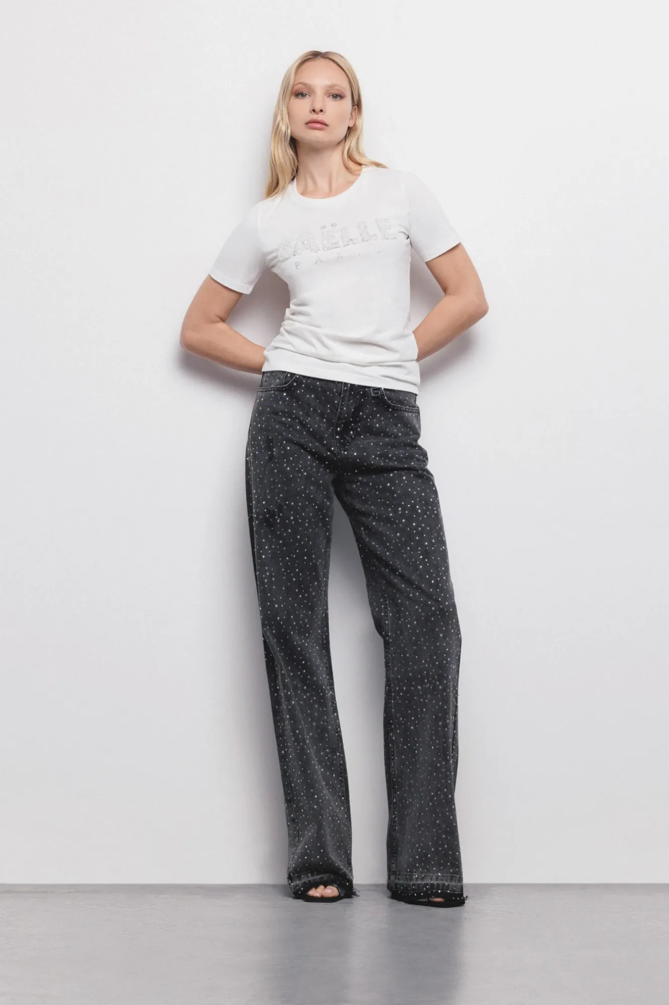 Jeans Dritto Wide Leg Denim Nero - Gaëlle Paris
