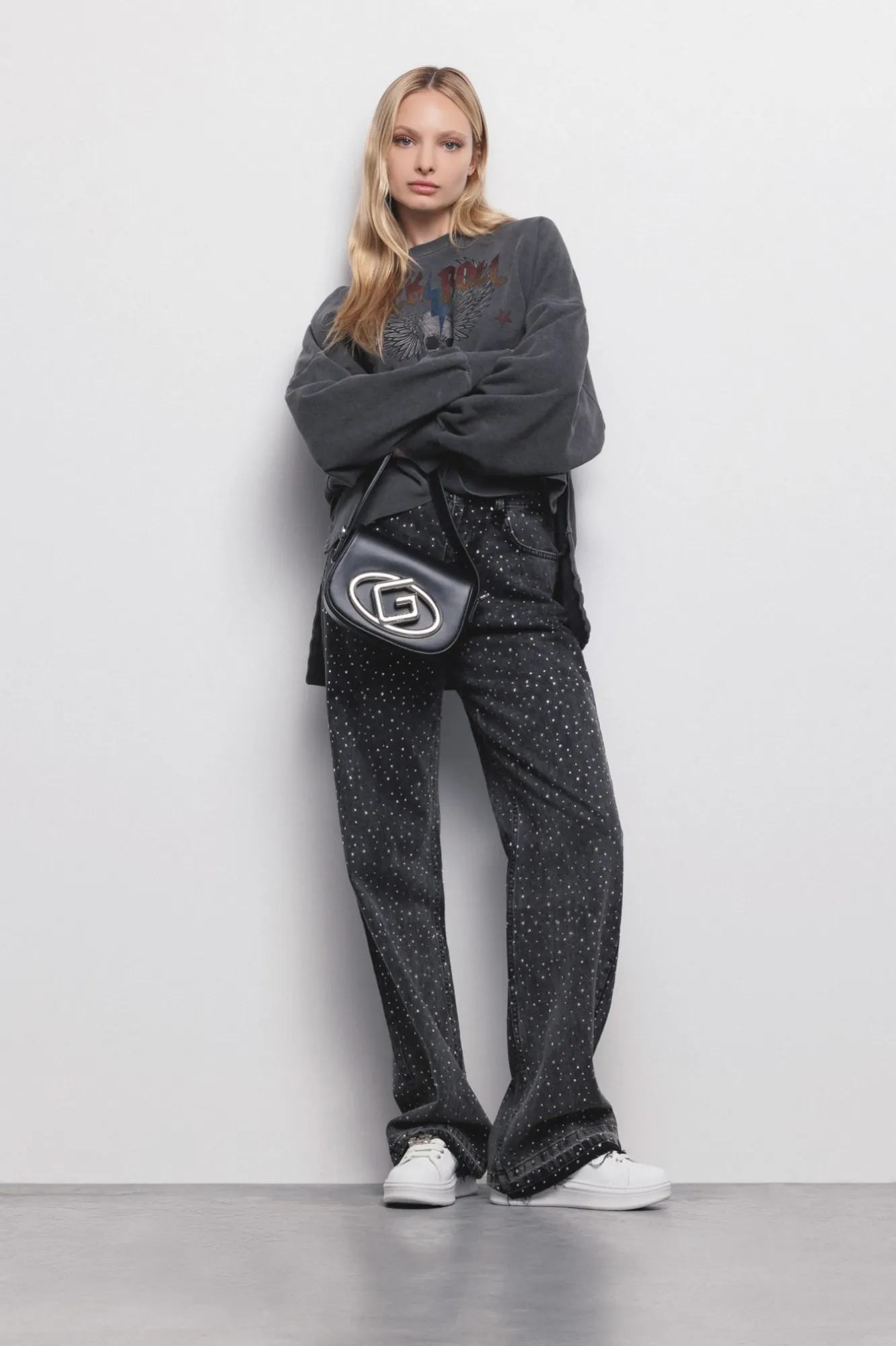 Jeans Dritto Wide Leg Denim Nero - Gaëlle Paris