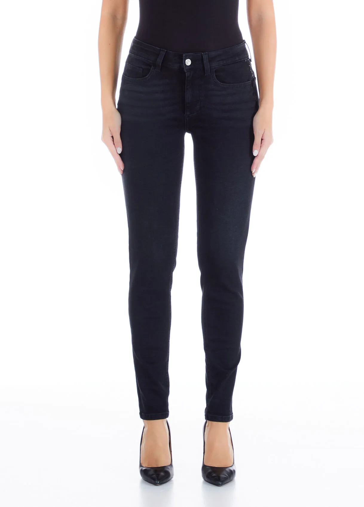 Jeans nero skinny con strass