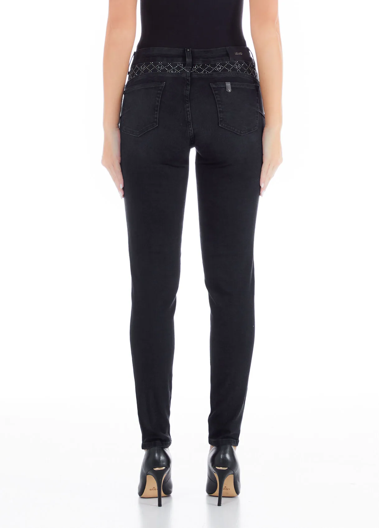 Jeans nero skinny con strass