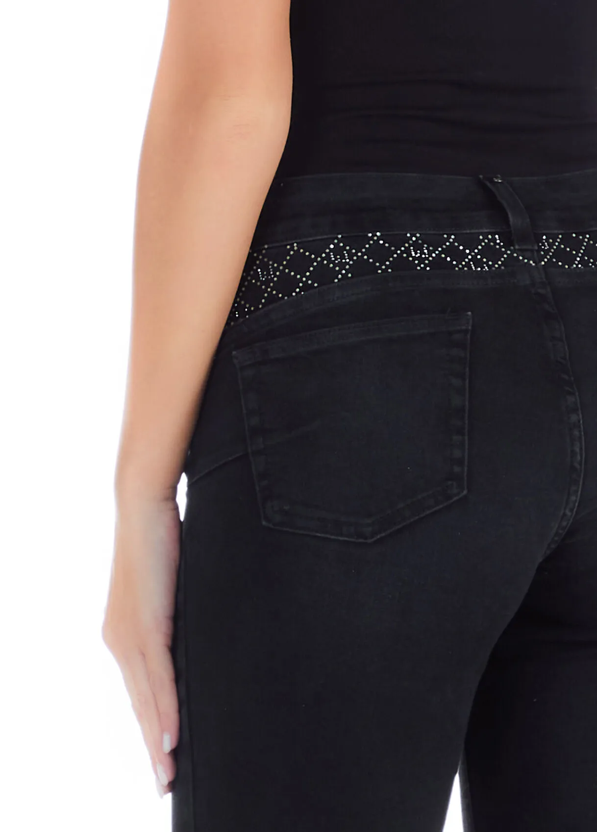Jeans nero skinny con strass
