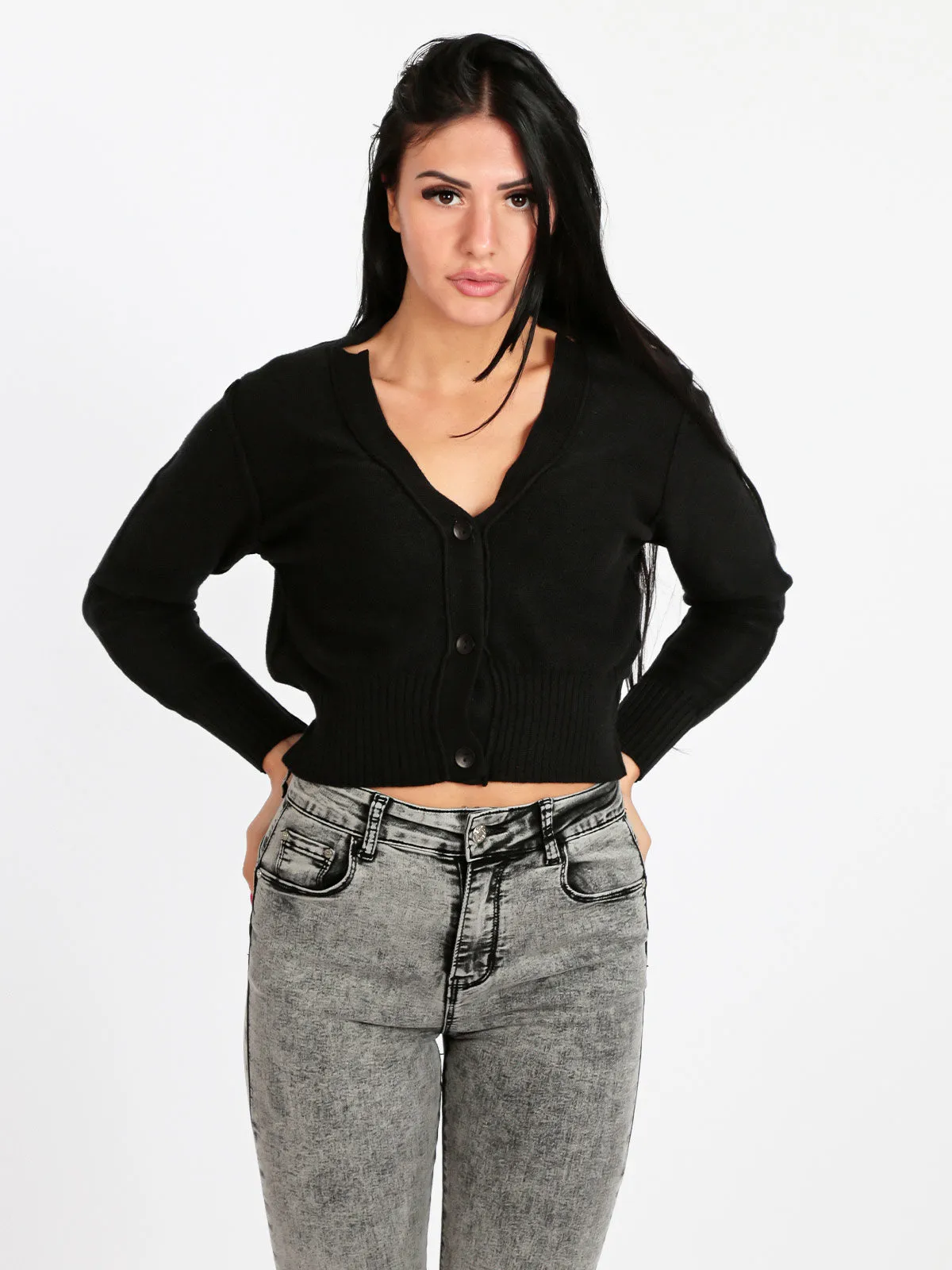 Jelisjelis Cardigan femme en maille avec boutons