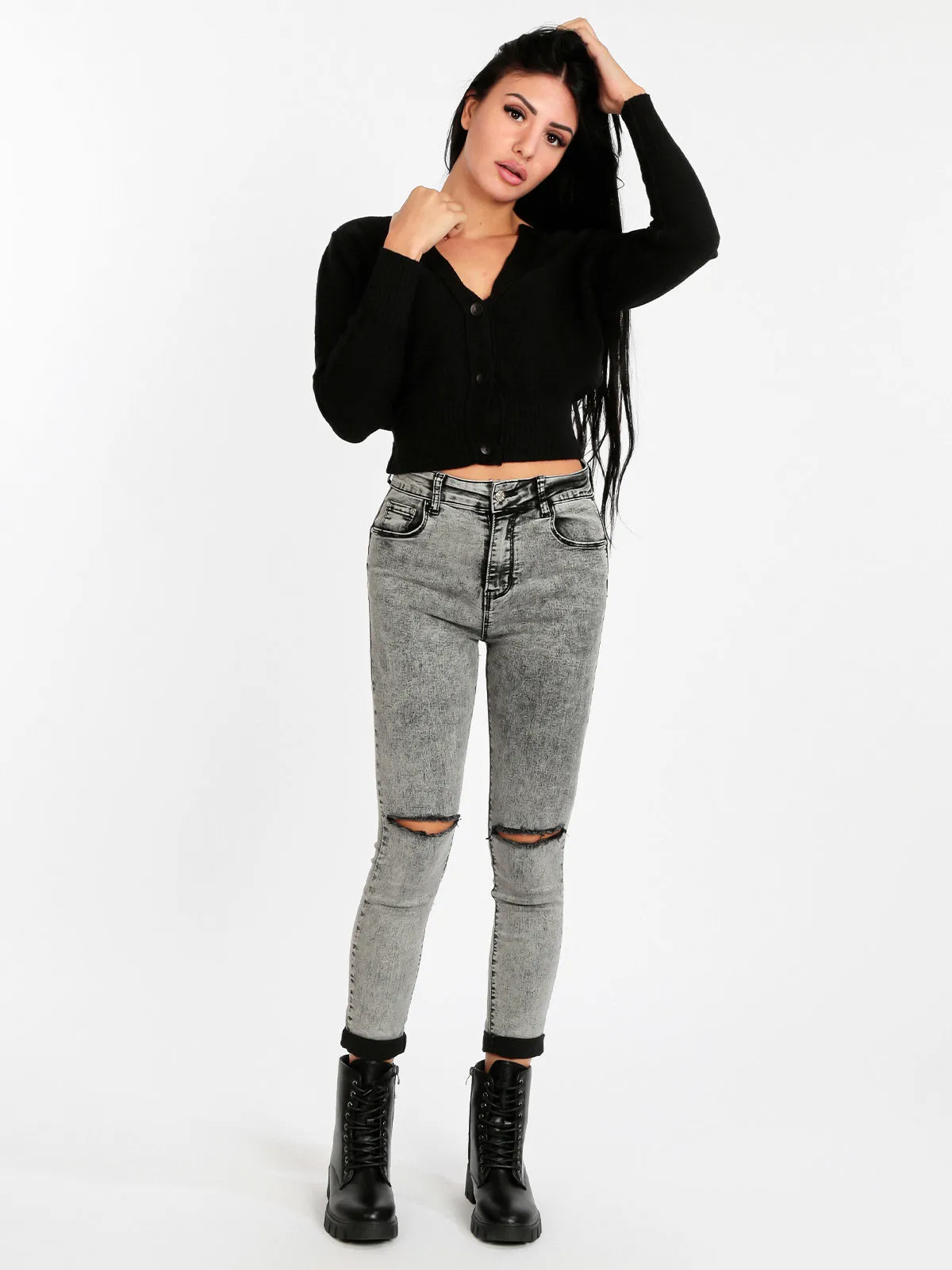 Jelisjelis Cardigan femme en maille avec boutons