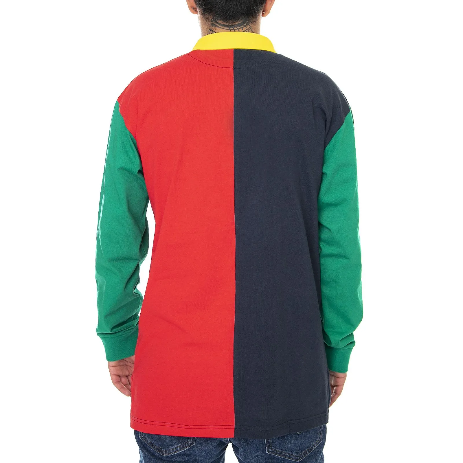 Karl Kani Mens Retro Block Rugby Polo Shirt - Red / Navy / Green - Polo Maniche Lunghe Uomo Multicolore    