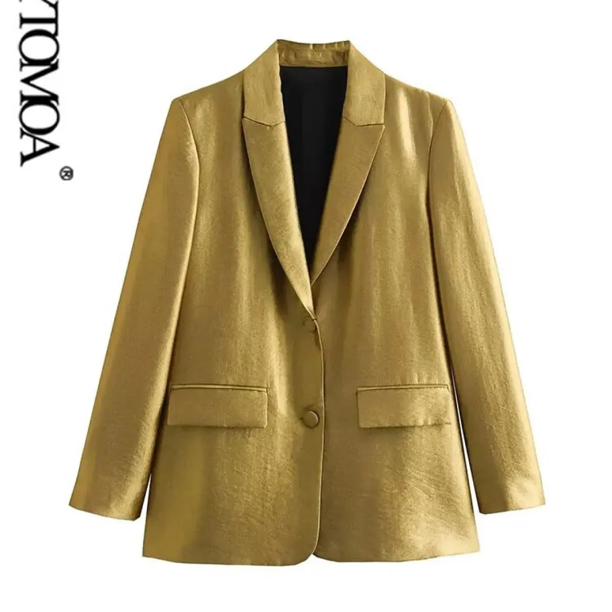 Kpytomoa Blazer dorato dalla vestibilità dritta da donna, Cappotto a maniche lunghe, Bottone frontale, Capispalla femminile, Top