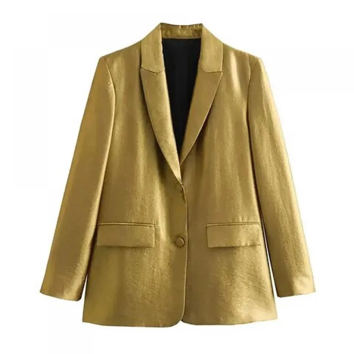 Kpytomoa Blazer dorato dalla vestibilità dritta da donna, Cappotto a maniche lunghe, Bottone frontale, Capispalla femminile, Top