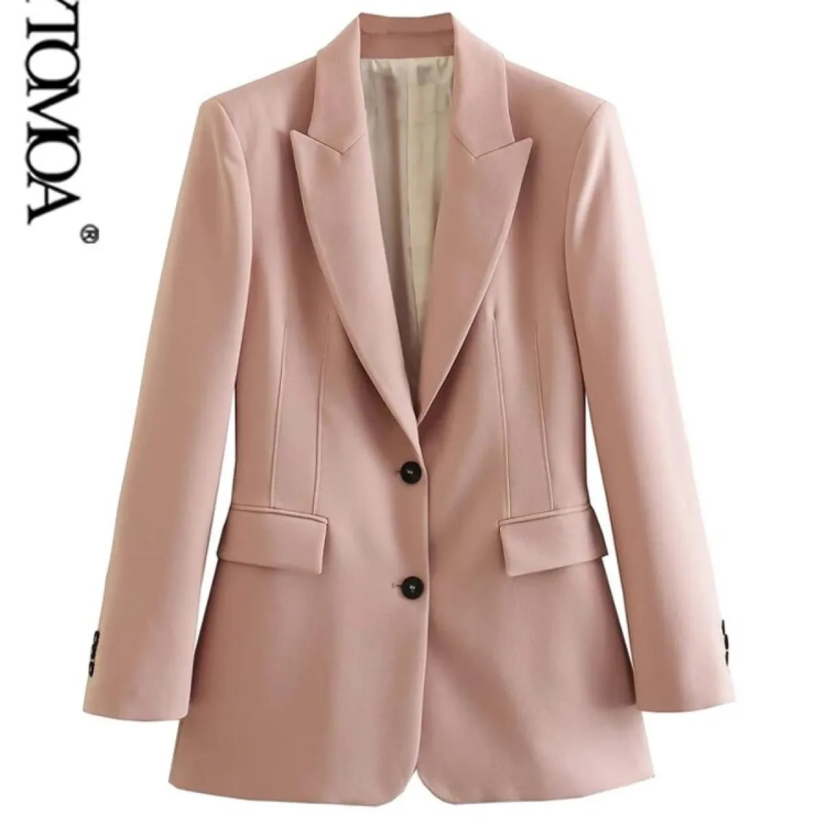 Kpytomoa Donna Moda Bottone frontale Abbigliamento da ufficio Blazer Cappotto Vintage Manica lunga Tasche con patta Capispalla f