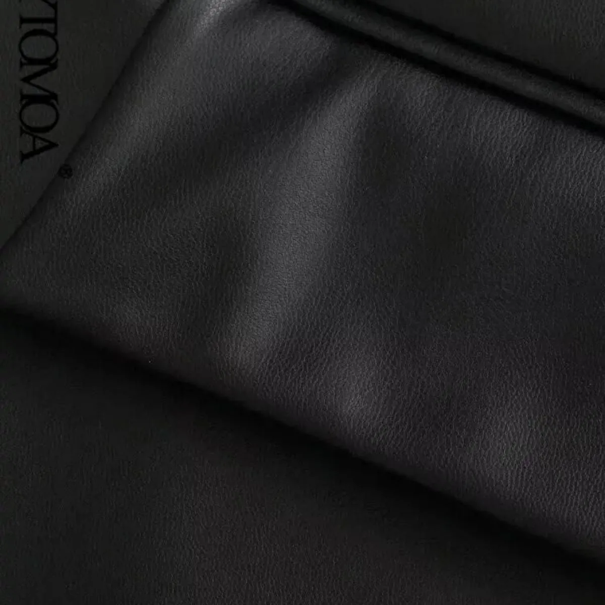 Kpytomoa Donna Moda Ecopelle Uni Blazer Cappotto Vintage Manica lunga Tasche con patta Capispalla femminile Chic Veste Femme