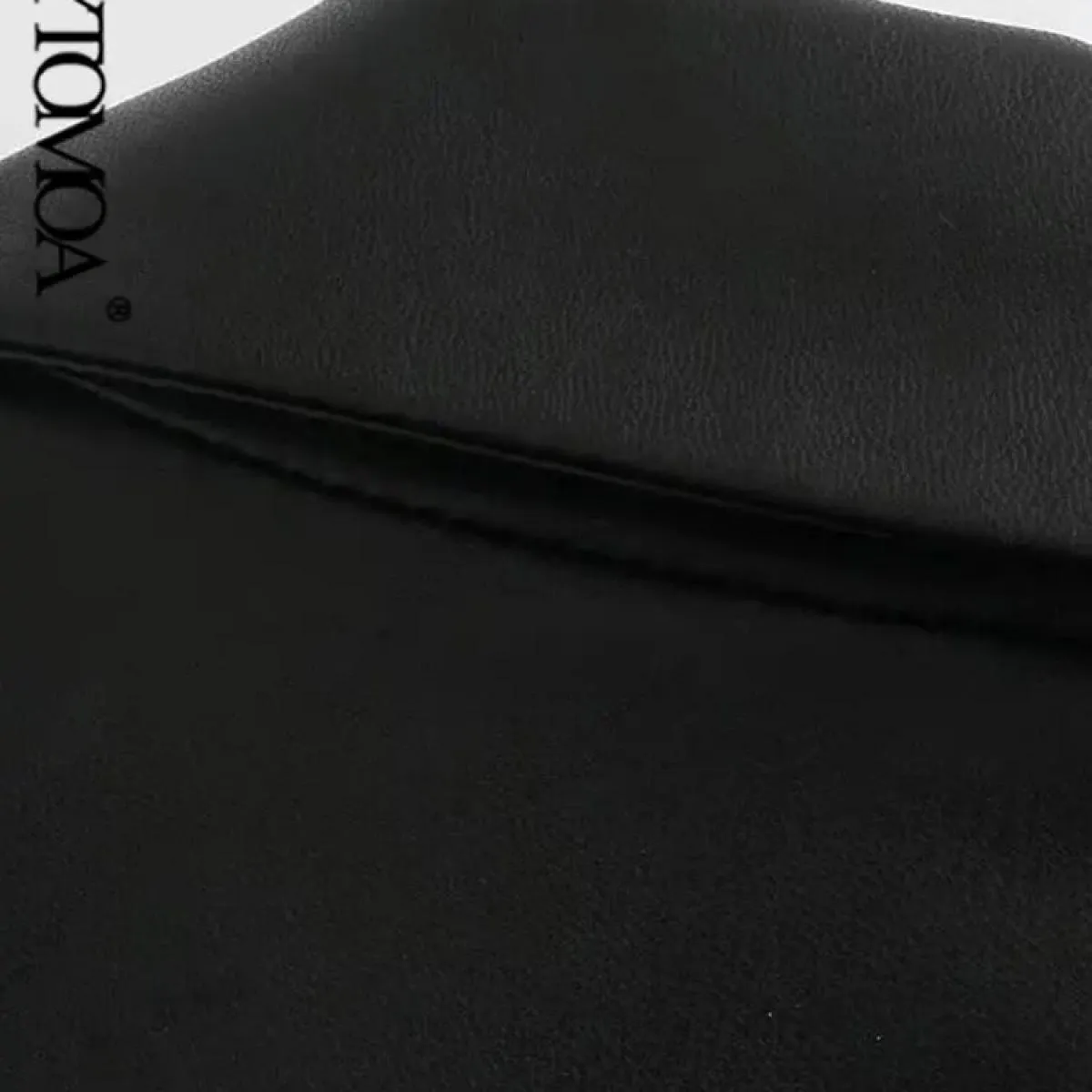 Kpytomoa Donna Moda Ecopelle Uni Blazer Cappotto Vintage Manica lunga Tasche con patta Capispalla femminile Chic Veste Femme