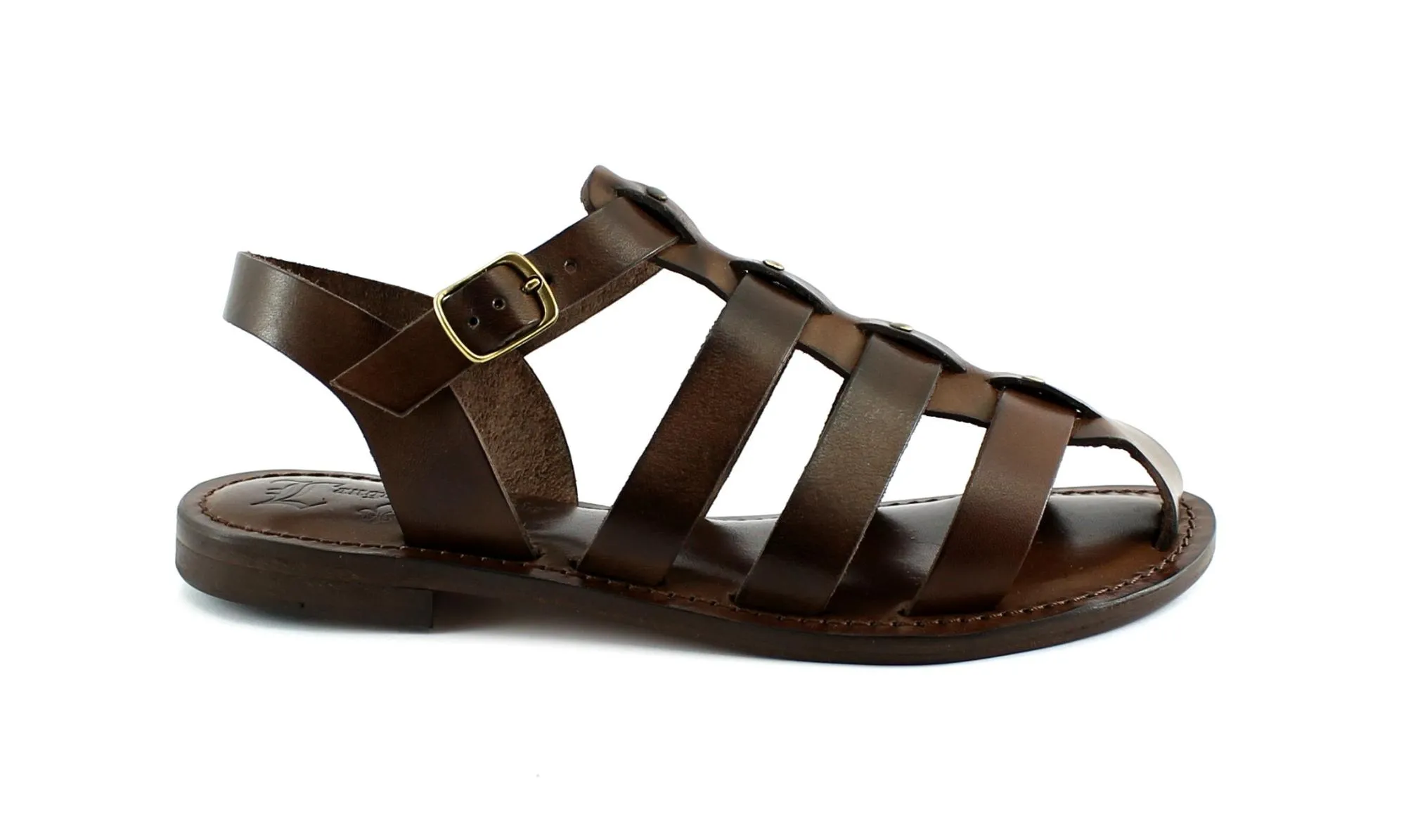 L'ANGOLO DEL CUOIO 9933 t.di moro marrone sandali donna pelle cinturino punta chiusa