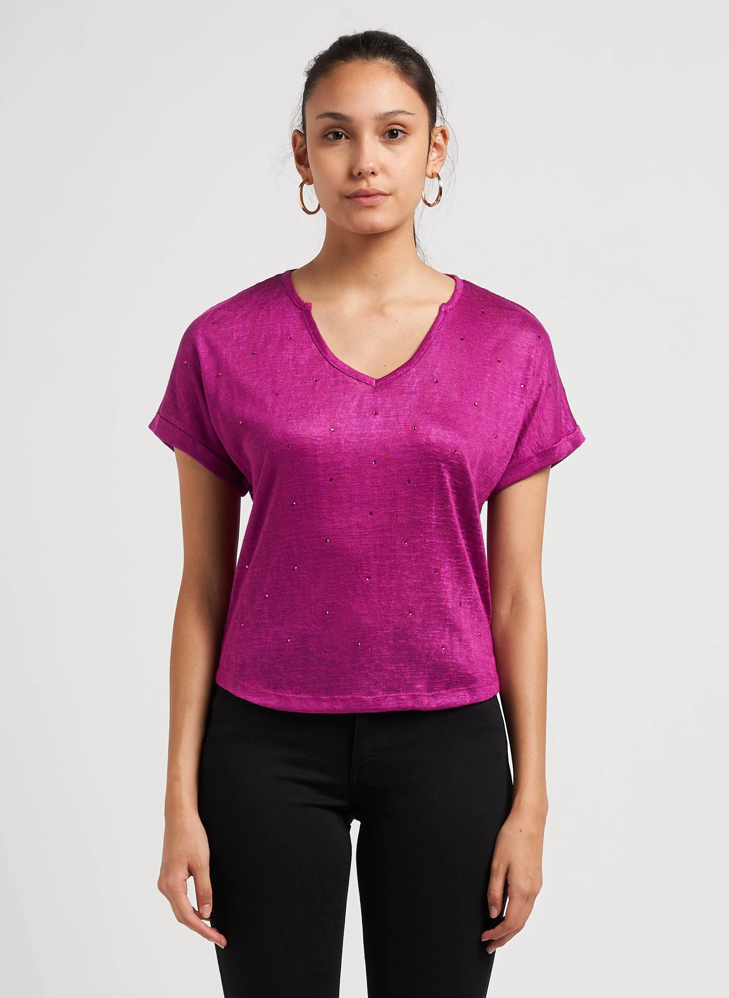  LE TEMPS DES CERISES   BIBOU - T-shirt collo serafino con strass | Rosa