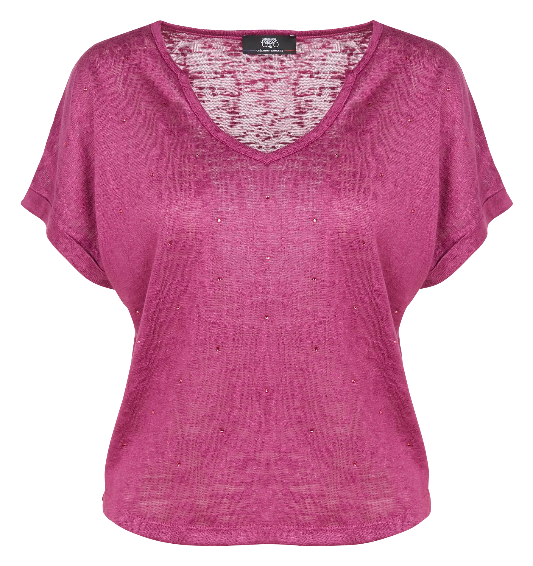  LE TEMPS DES CERISES   BIBOU - T-shirt collo serafino con strass | Rosa