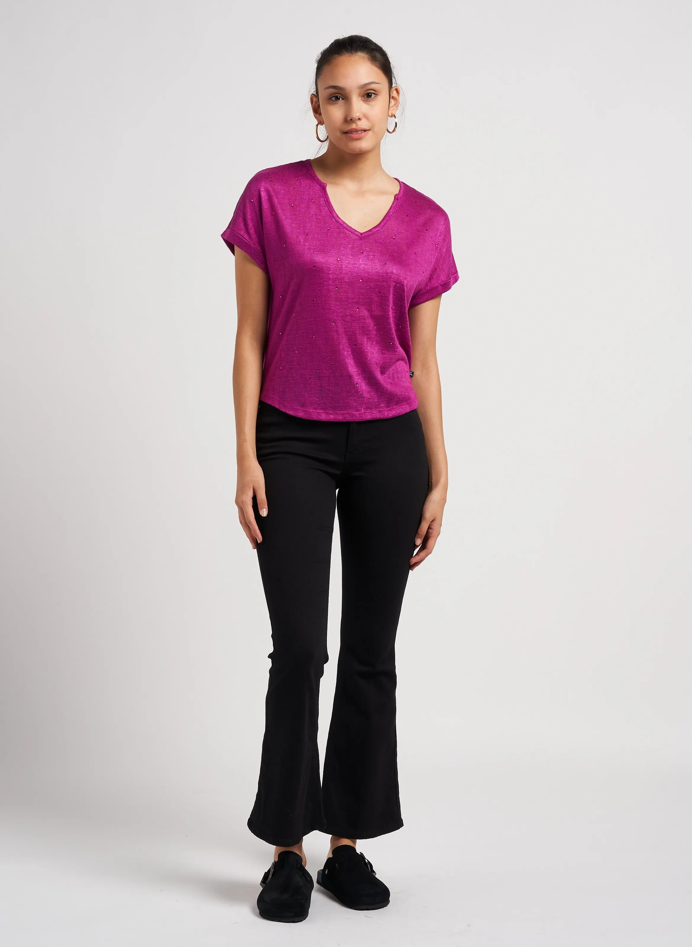  LE TEMPS DES CERISES   BIBOU - T-shirt collo serafino con strass | Rosa