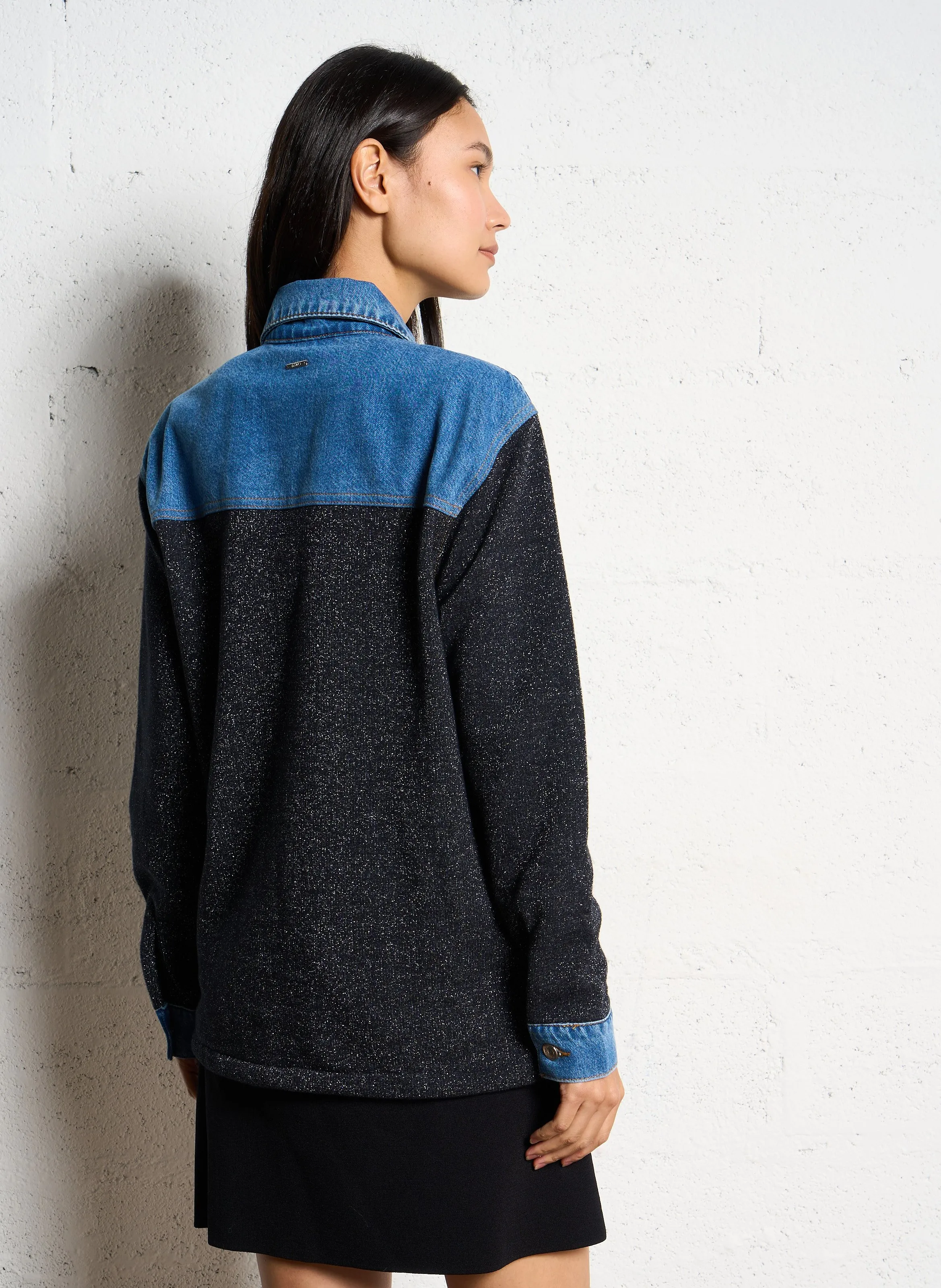  LIU JO   Camicia sovrapposta bimateriale in misto cotone | Blu