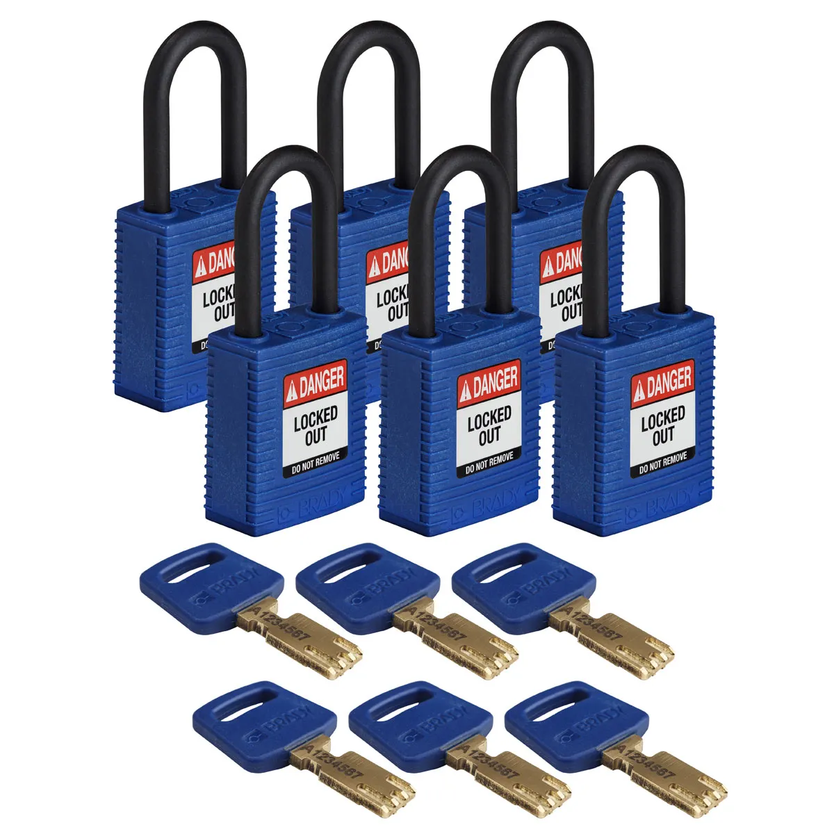 Lucchetto con chiave Brady per uso Interno, in Nylon, anello da 6.4mm, L. 33mm, col Blu