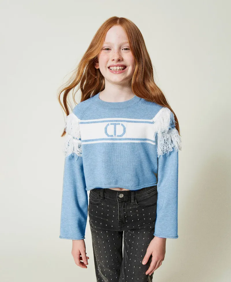 Maglia con Oval T jacquard e frange