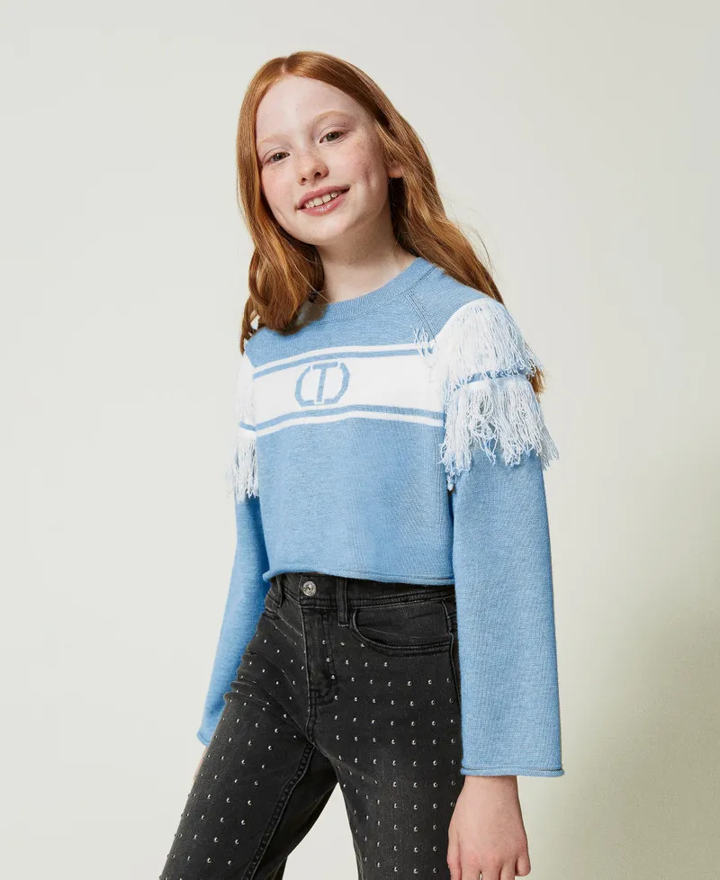 Maglia con Oval T jacquard e frange