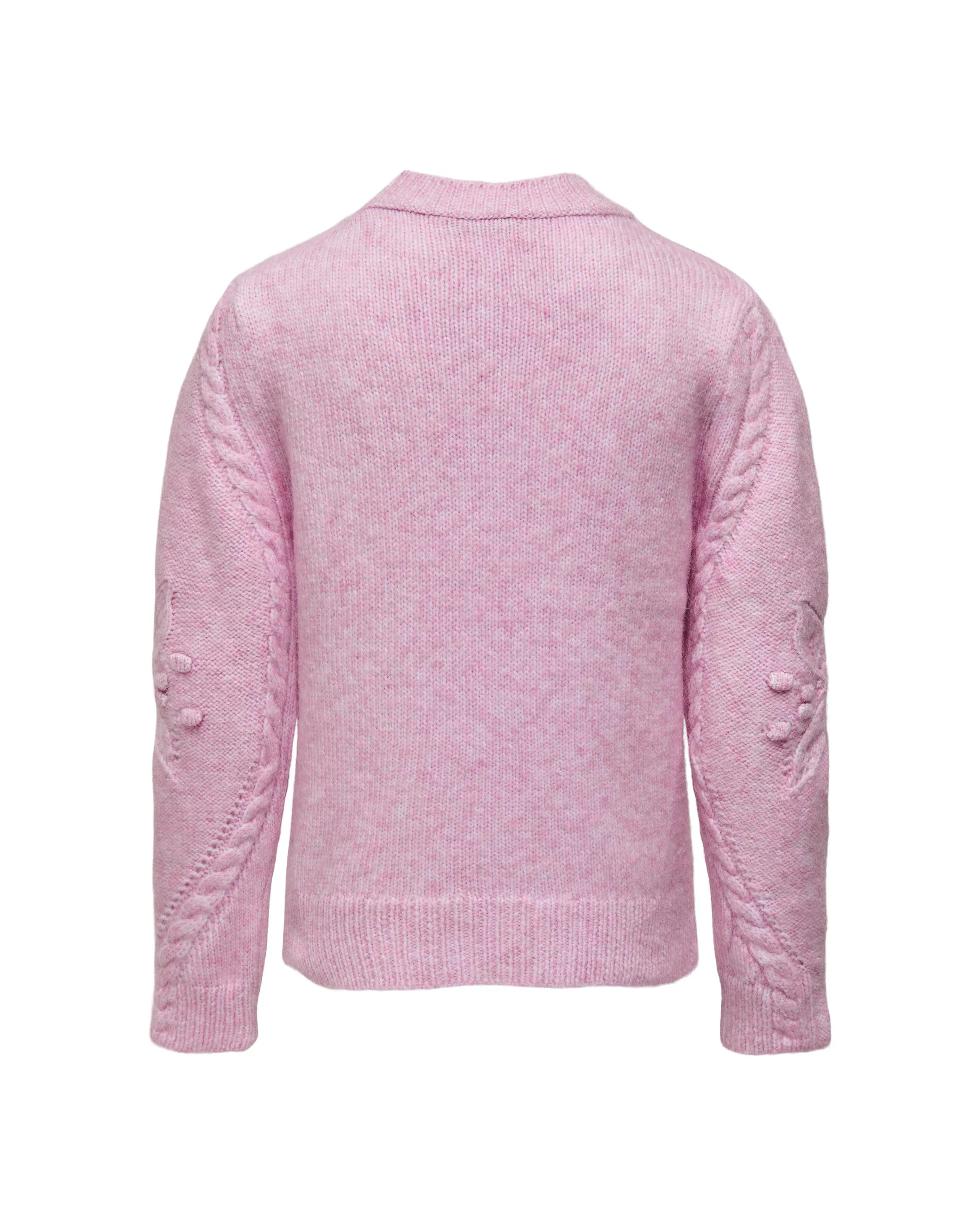 Maglia lupetto rosa melange con motivo punzonato e a trecce davanti e sulle maniche 8-14 anni