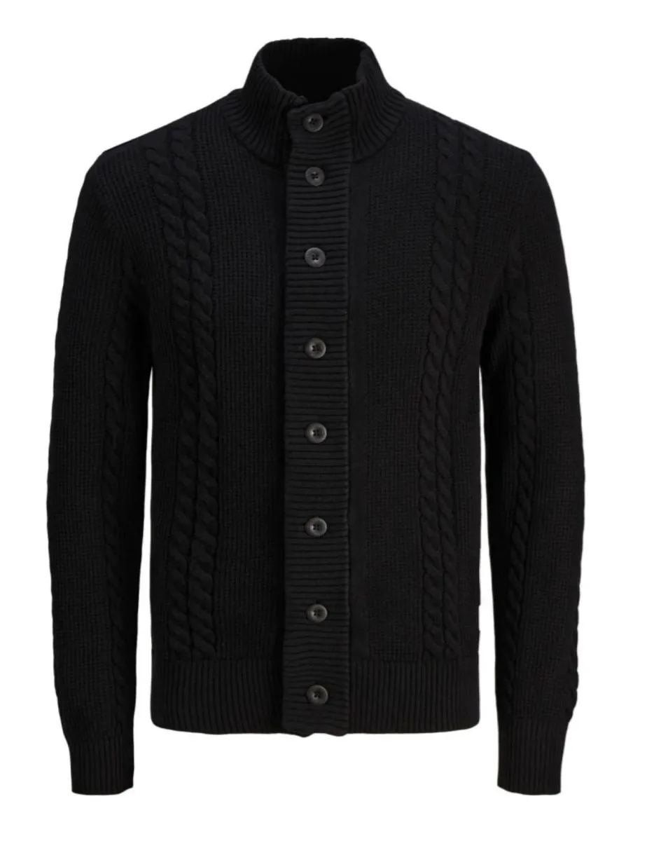 MAGLIE Uomo JACK&JONES 12242947 GRID CABLE CARDIGAN BLACK