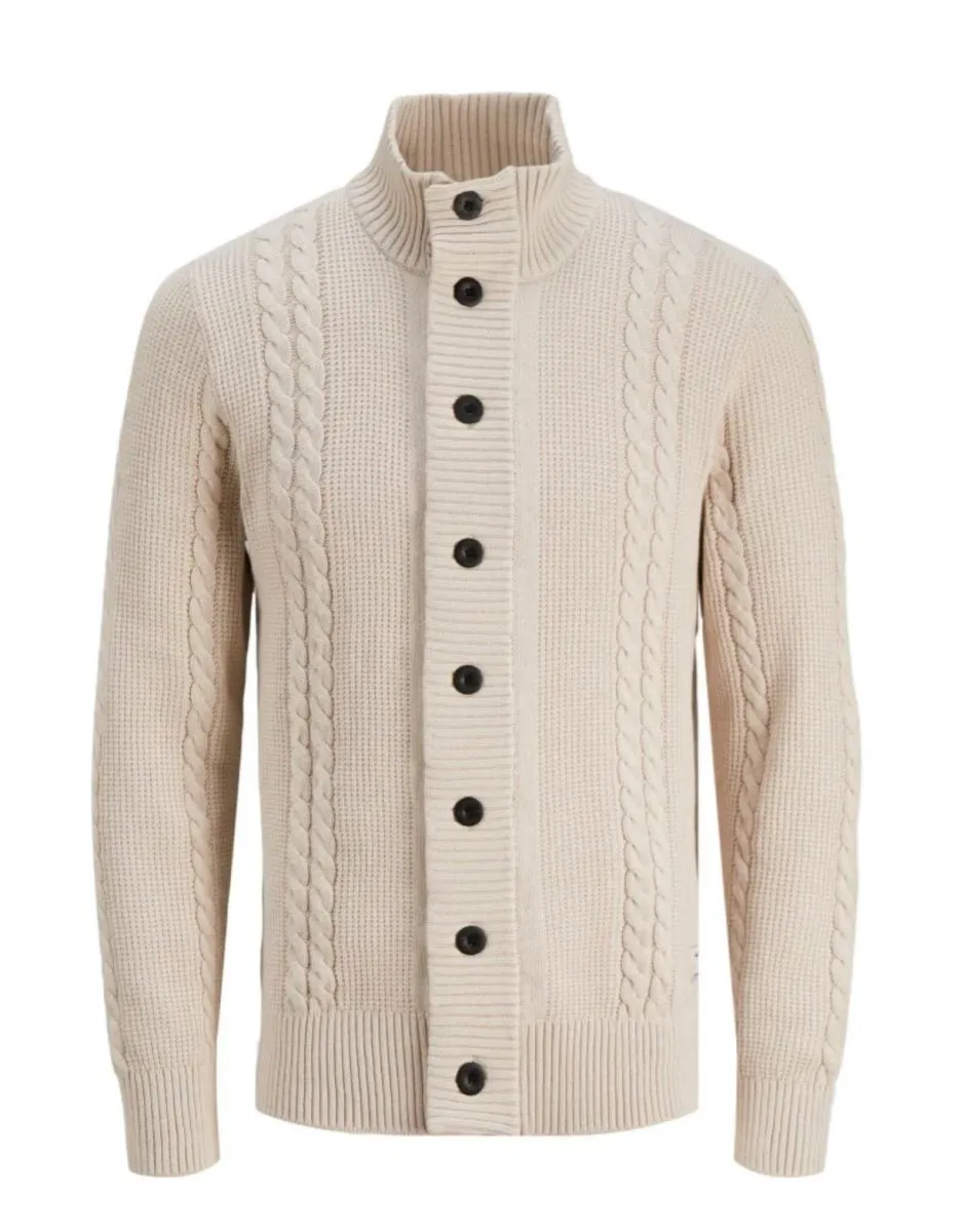 MAGLIE Uomo JACK&JONES 12242947 GRID CABLE CARDIGAN MOONBEAM