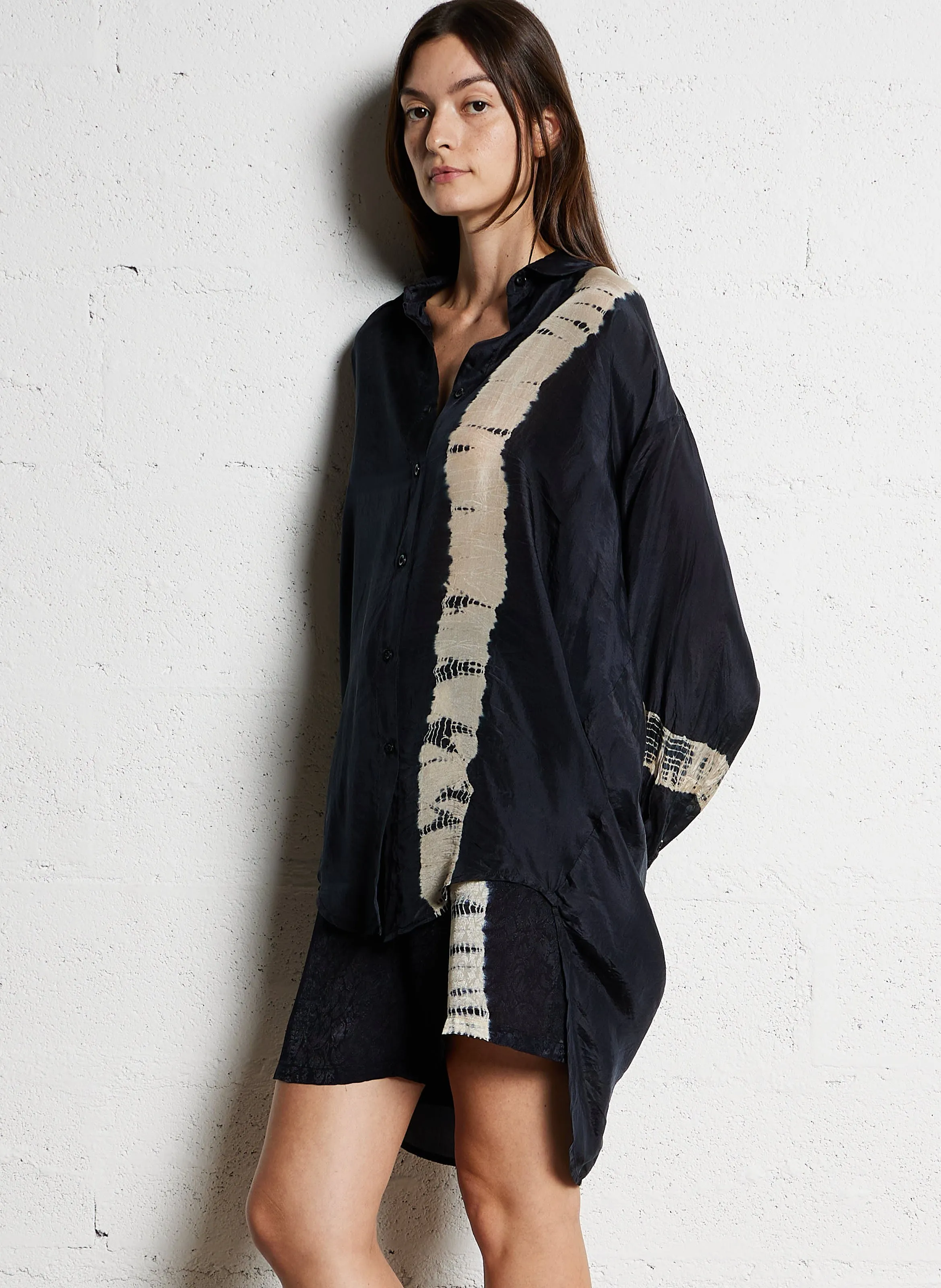  MES DEMOISELLES   LIDY - Camicia oversize con collo classico in seta | Nero