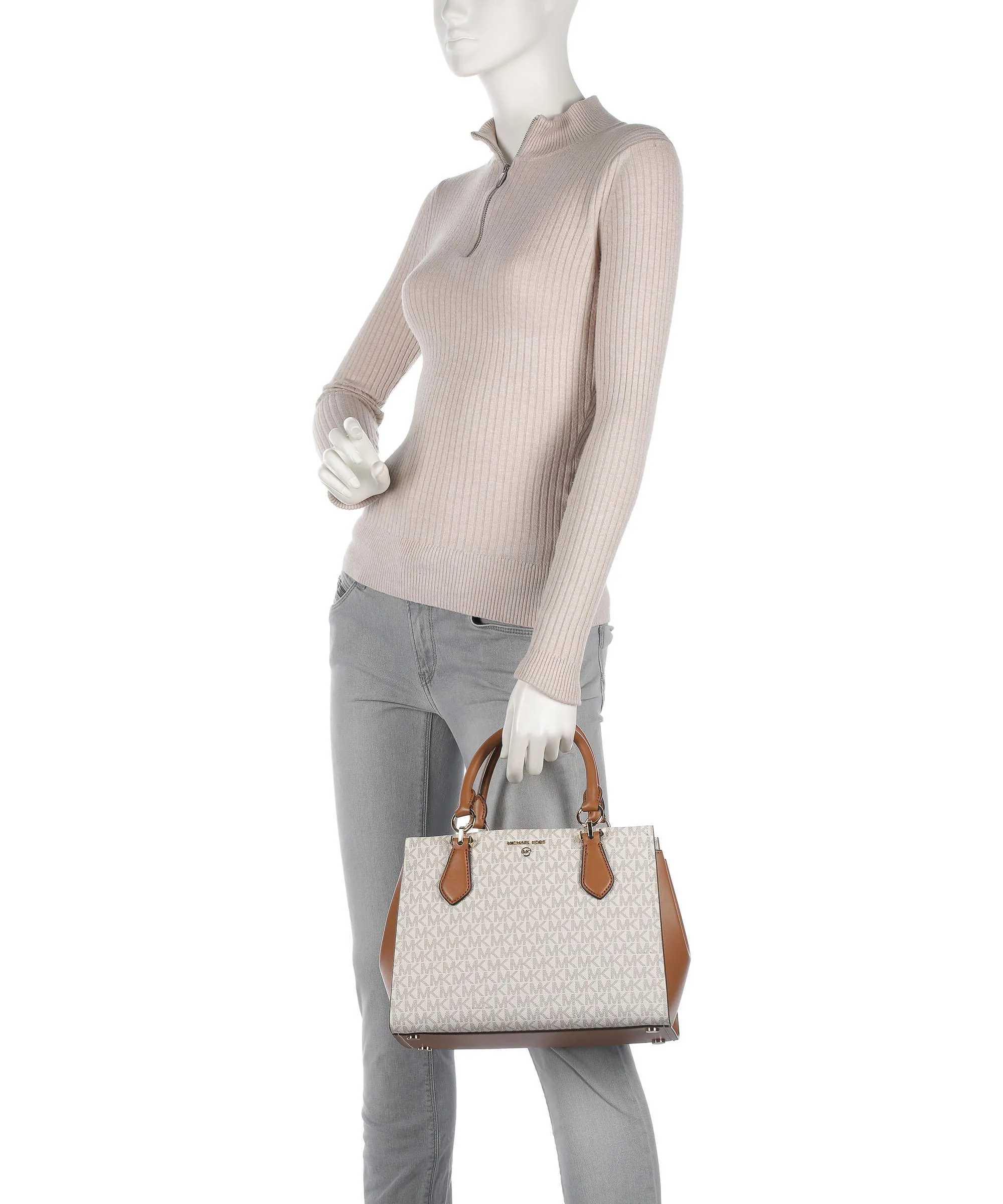  Michael Kors Marilyn Borsa a mano tela avorio/marrone  