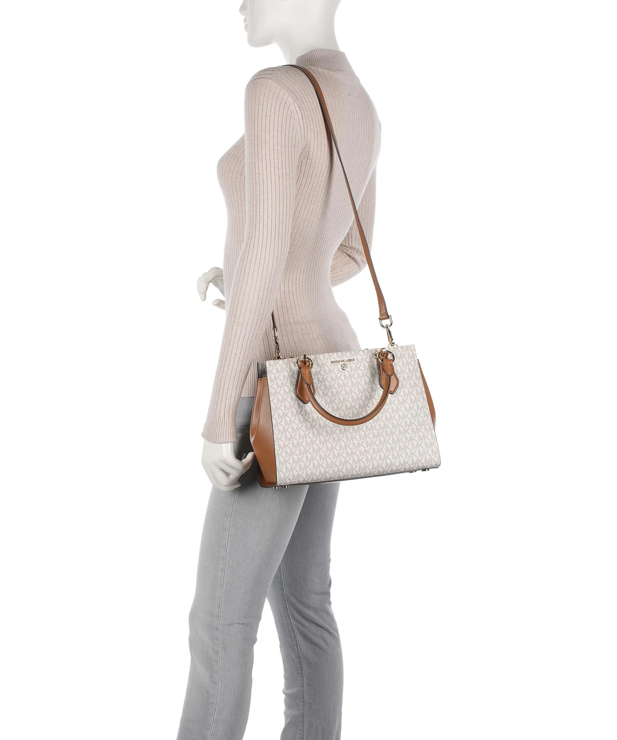  Michael Kors Marilyn Borsa a mano tela avorio/marrone  