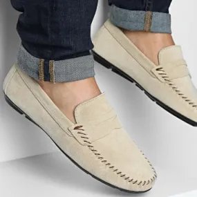 Mocassini beige in piuma d'oca