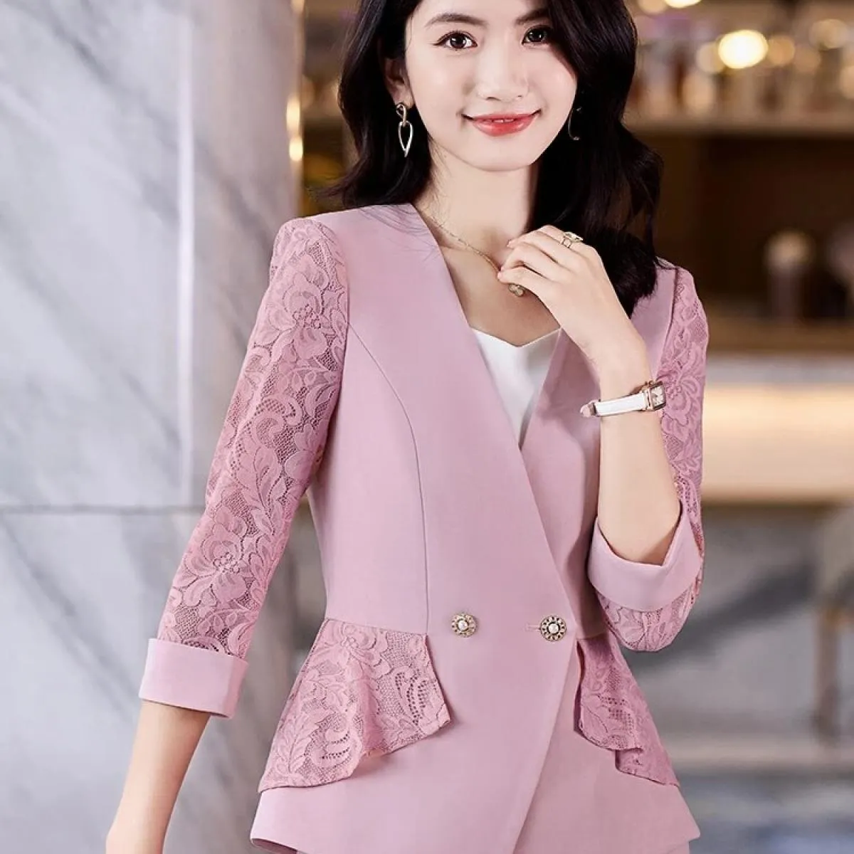 Moda Estate Primavera Slim Blazer Donna Rosa Viola Nero Bianco Donna Capispalla femminile Giacca formale a bottone singolo Blaze