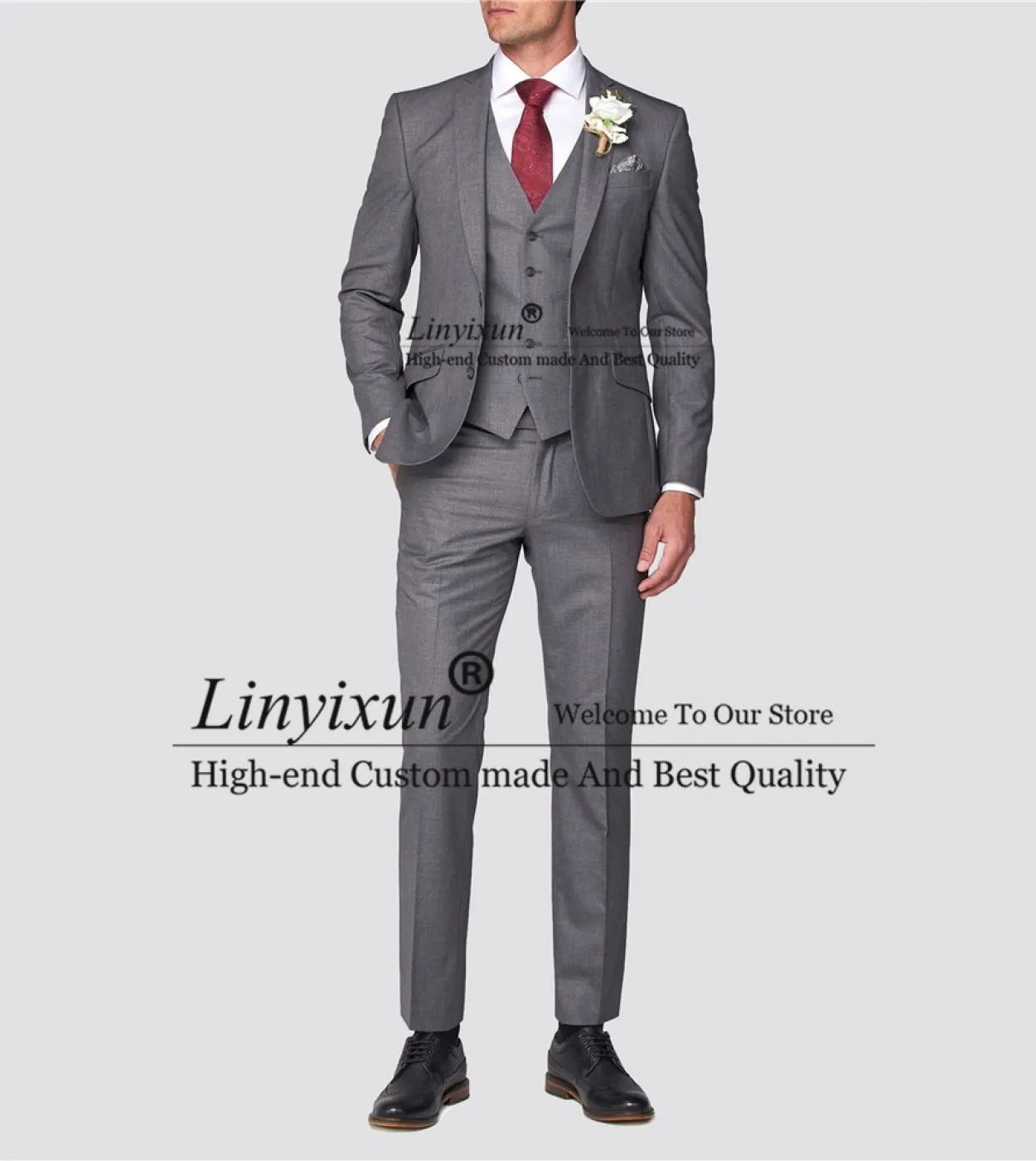 Moda grigio uomo abiti slim fit matrimonio sposo smoking formale business blazer banchetto 3 pezzi set giacca gilet pantaloni co