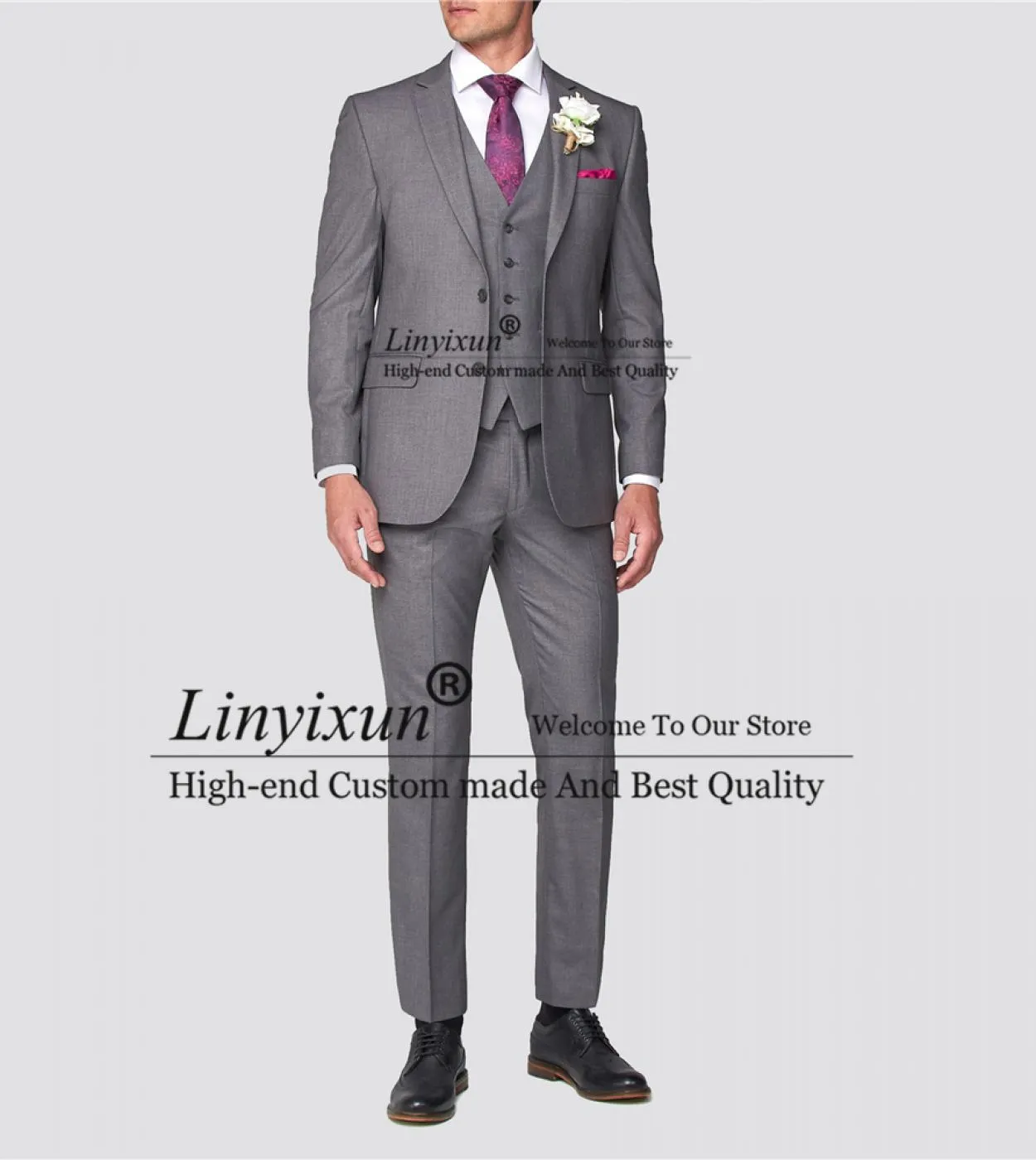 Moda grigio uomo abiti slim fit matrimonio sposo smoking formale business blazer banchetto 3 pezzi set giacca gilet pantaloni co