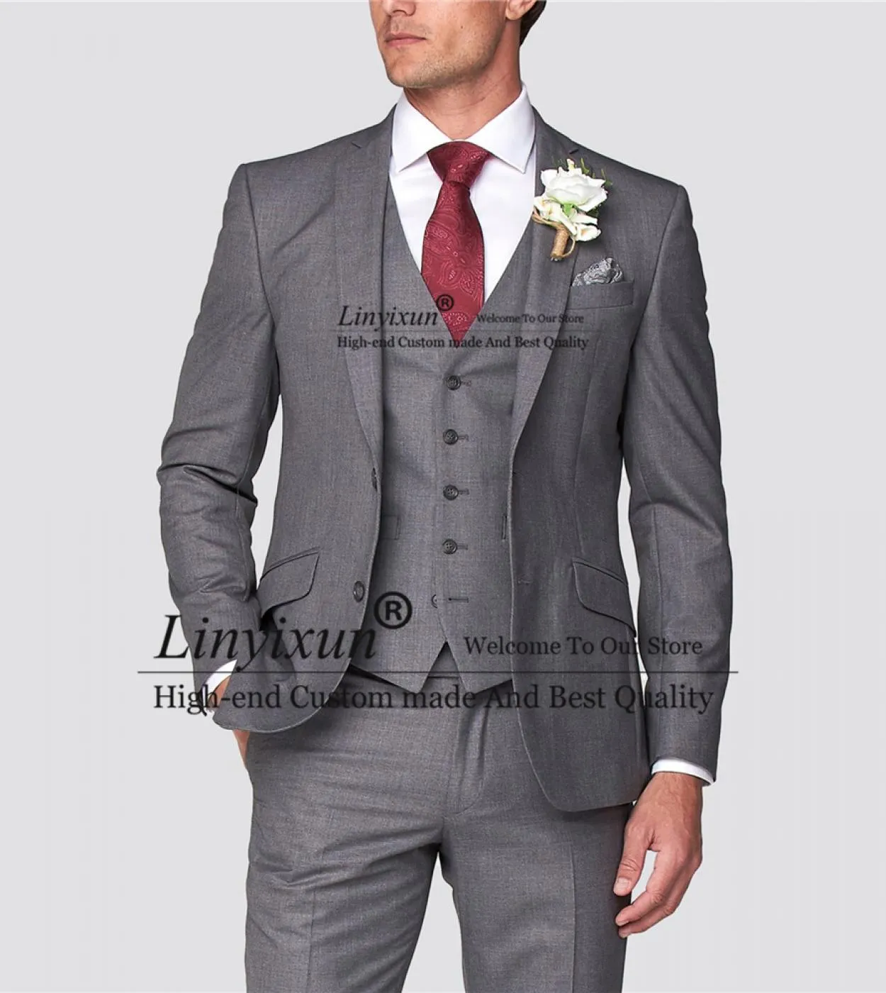 Moda grigio uomo abiti slim fit matrimonio sposo smoking formale business blazer banchetto 3 pezzi set giacca gilet pantaloni co