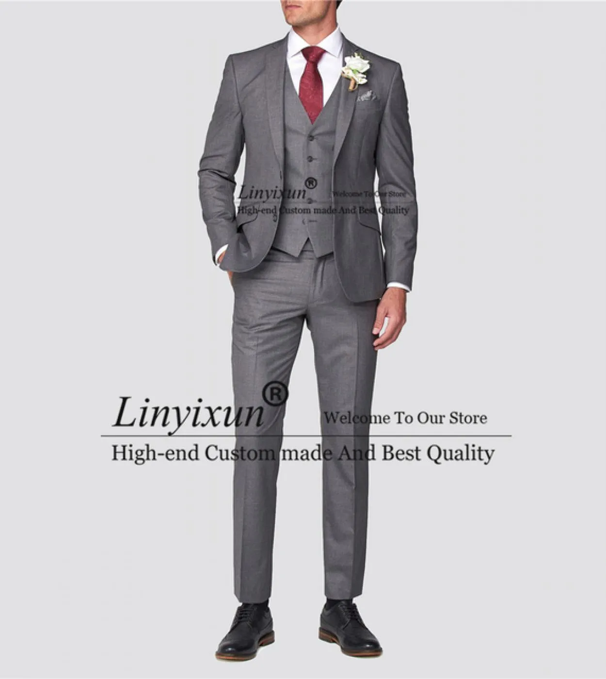Moda grigio uomo abiti slim fit matrimonio sposo smoking formale business blazer banchetto 3 pezzi set giacca gilet pantaloni co