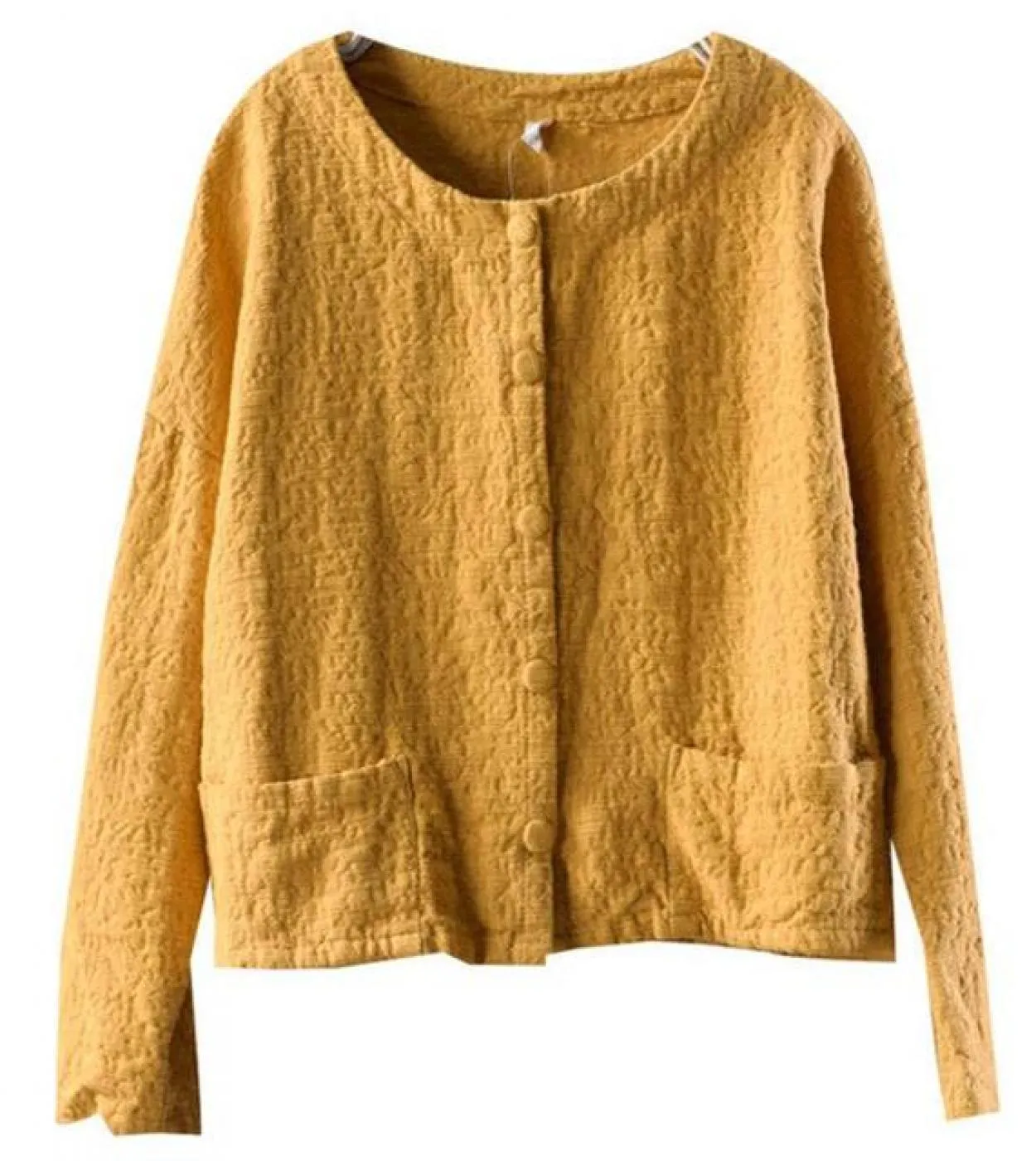 Nuovo arrivo Primavera Autunno Cappotto da donna Manica lunga Sciolto Giacche di lino in cotone vintage Doppia tasca Solid O Col