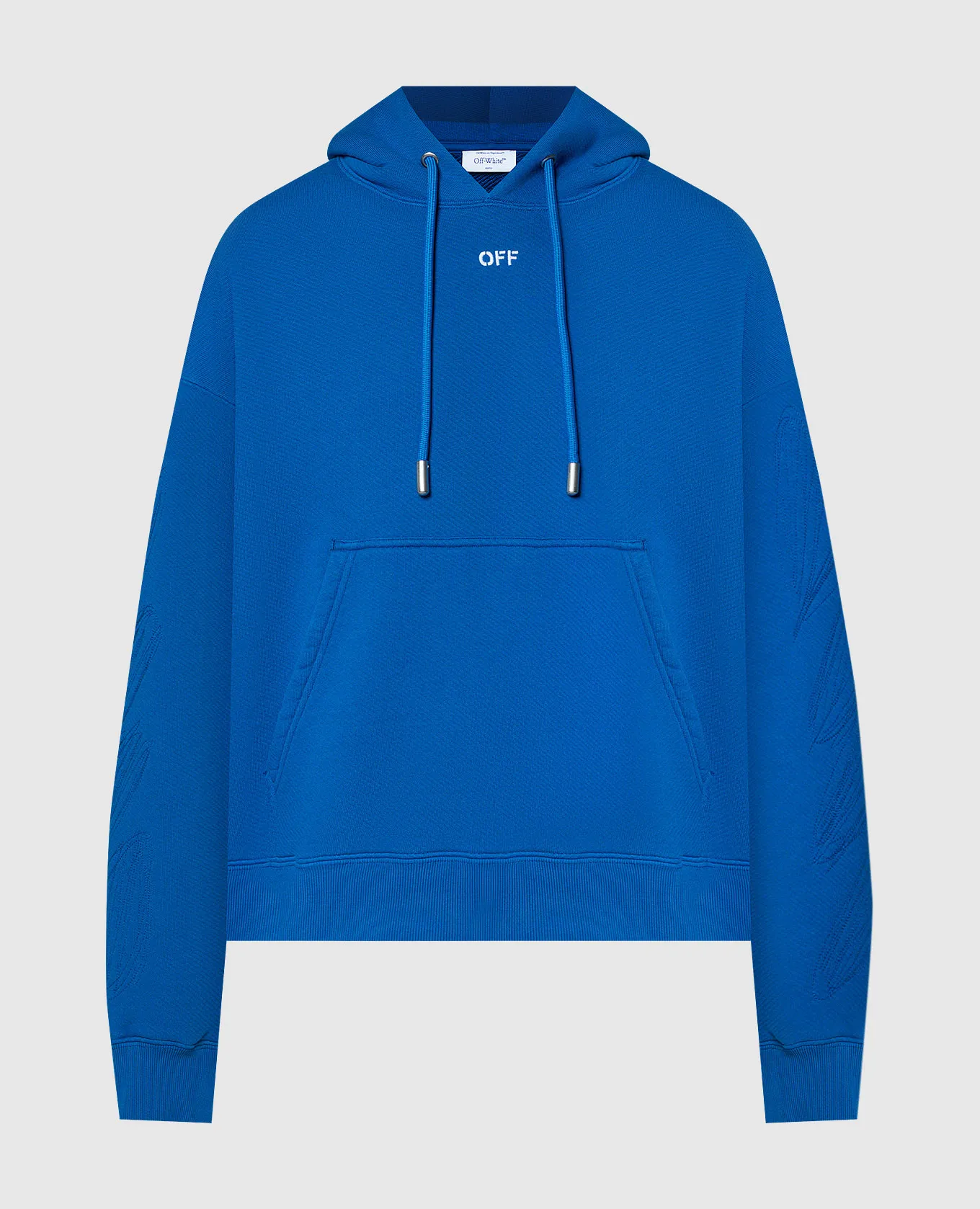 Off-White Felpa blu con cappuccio con ricamo logo OMBB085S24FLE008