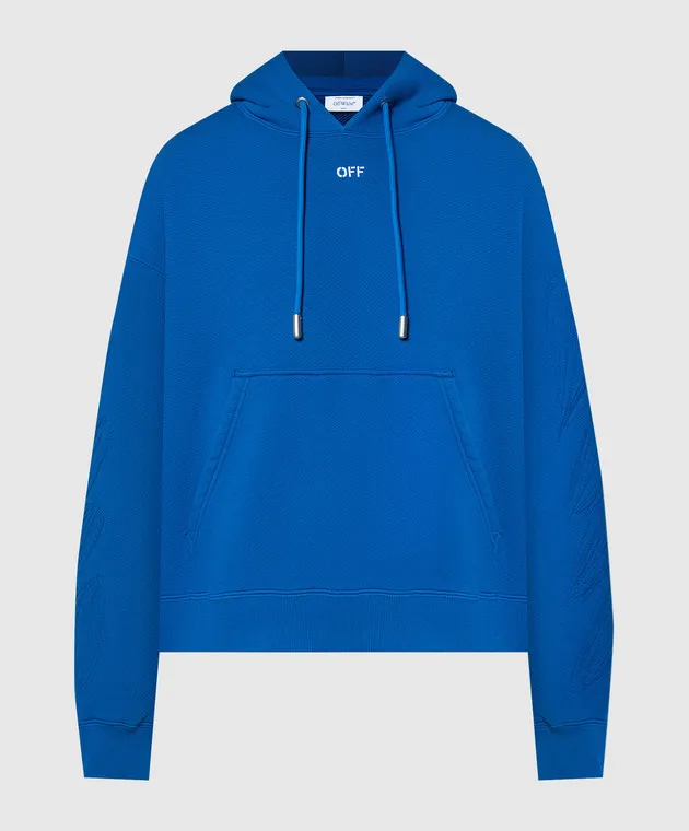 Off-White Felpa blu con cappuccio con ricamo logo OMBB085S24FLE008