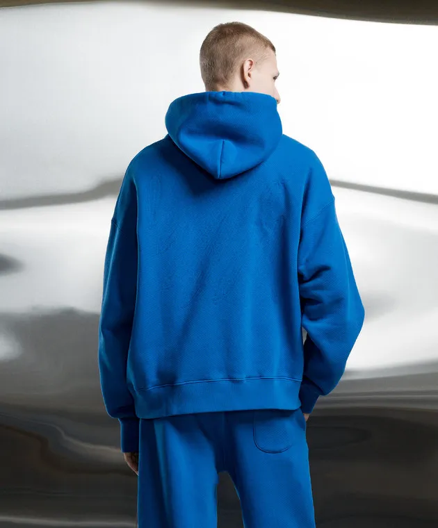 Off-White Felpa blu con cappuccio con ricamo logo OMBB085S24FLE008