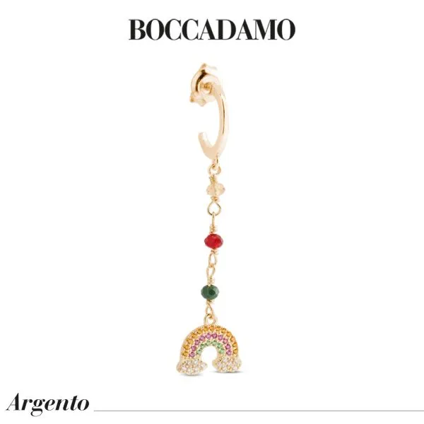 Orecchino placcato oro giallo con zirconi colorati e arcobaleno    