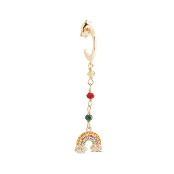 Orecchino placcato oro giallo con zirconi colorati e arcobaleno    