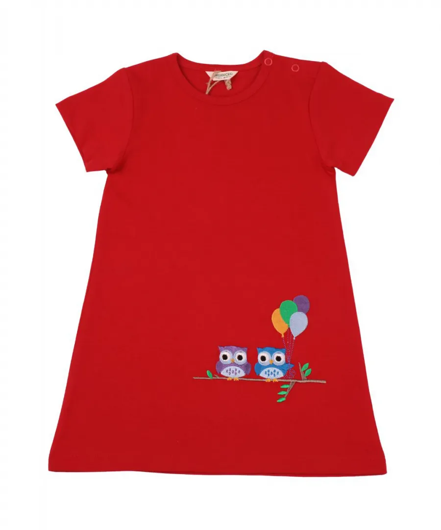Organickid - Vestito gufo rosso 9/12 mesi 