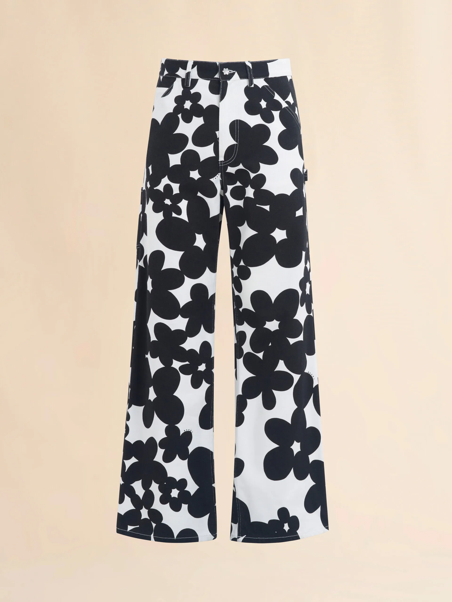 Pantaloni cargo in cotone con stampa Dillies bianca e nera
