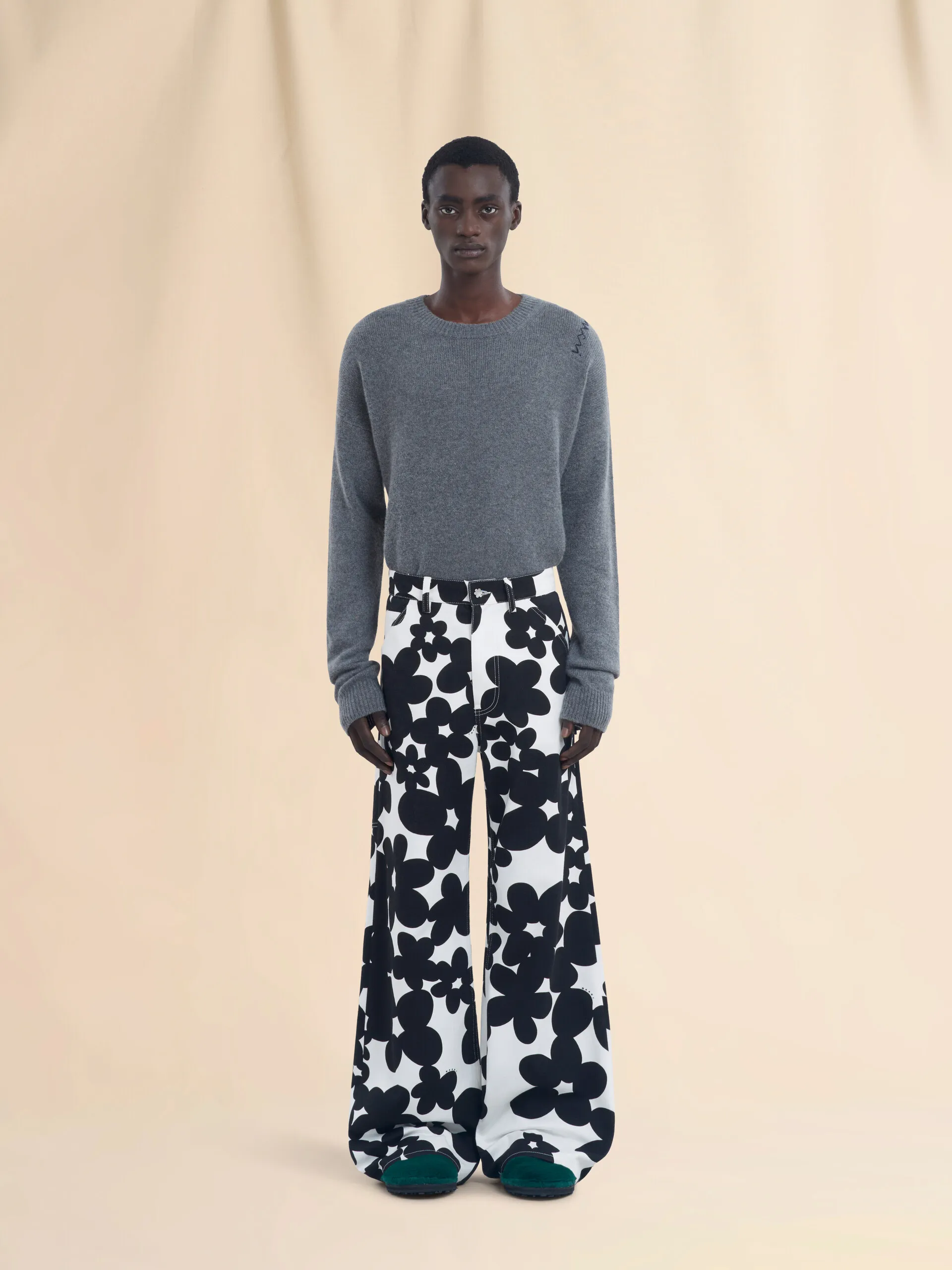 Pantaloni cargo in cotone con stampa Dillies bianca e nera