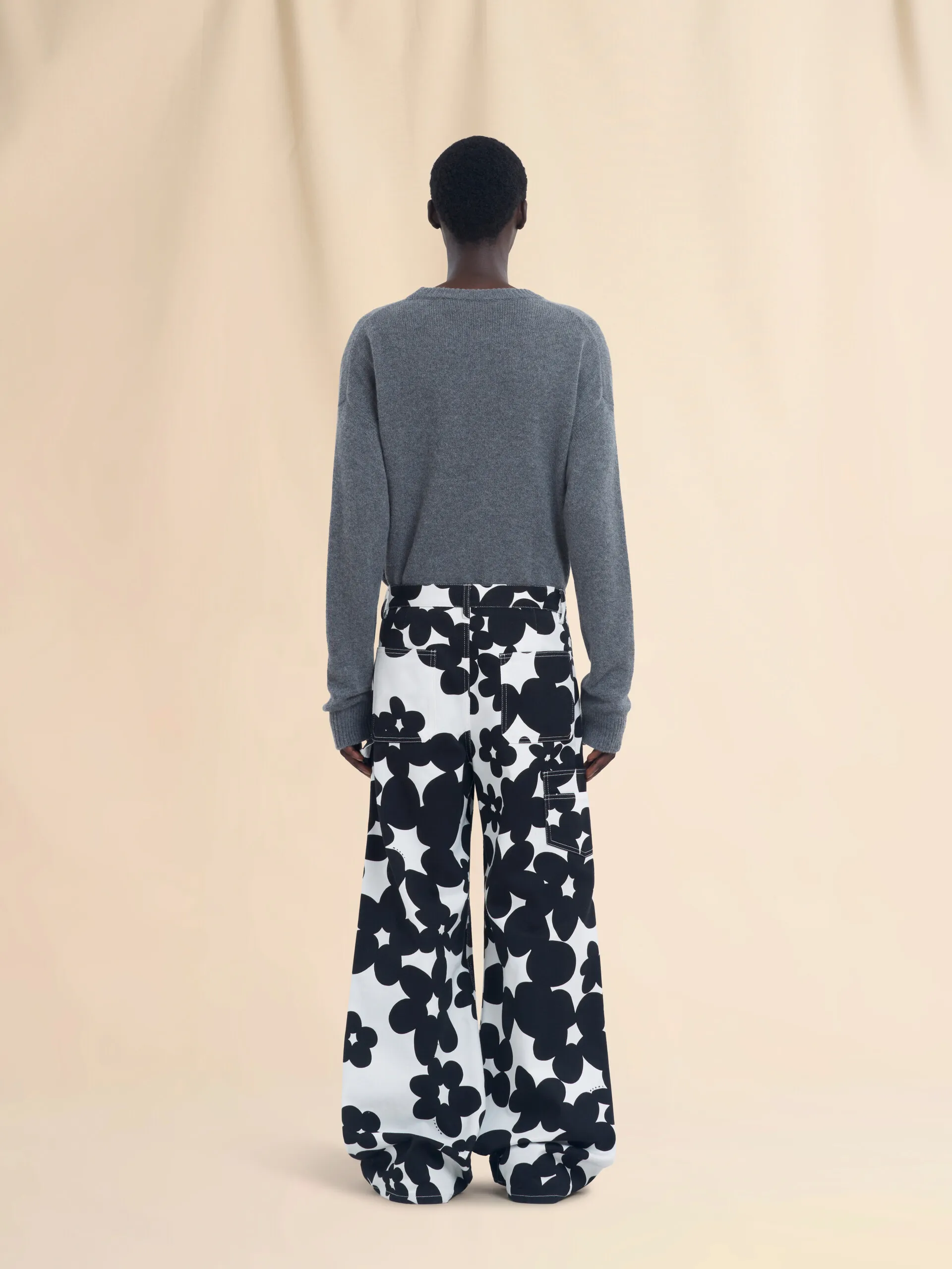 Pantaloni cargo in cotone con stampa Dillies bianca e nera
