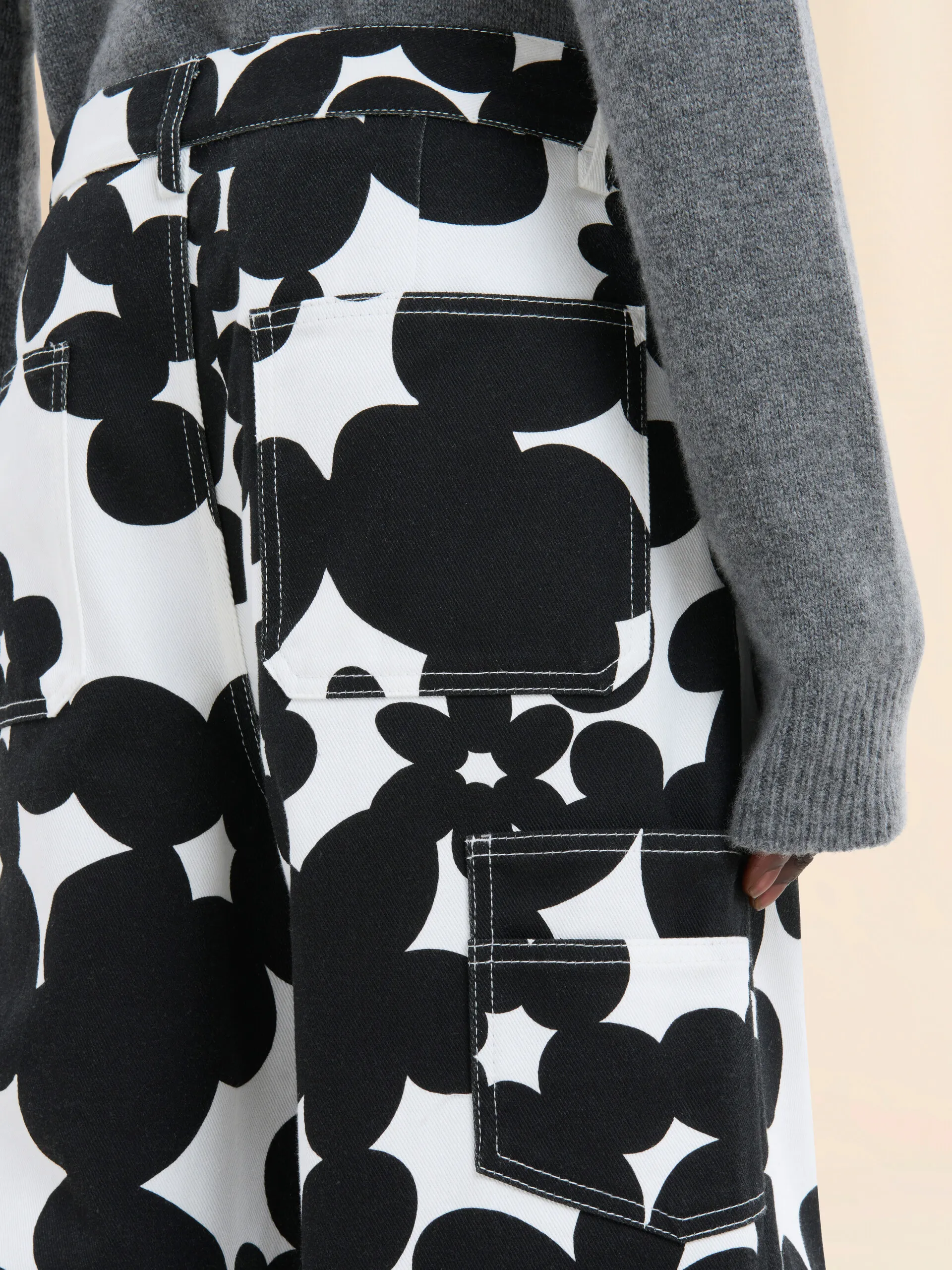 Pantaloni cargo in cotone con stampa Dillies bianca e nera