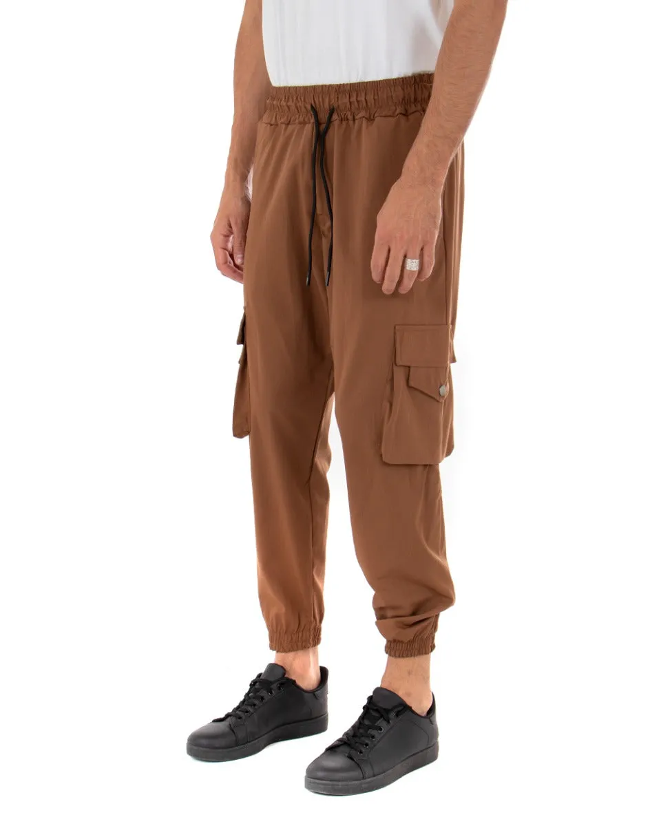 Pantaloni Uomo Pantalaccio Tinta Unita Tuta Camel Coulisse Cargo Tasconi GIOSAL-P3514A