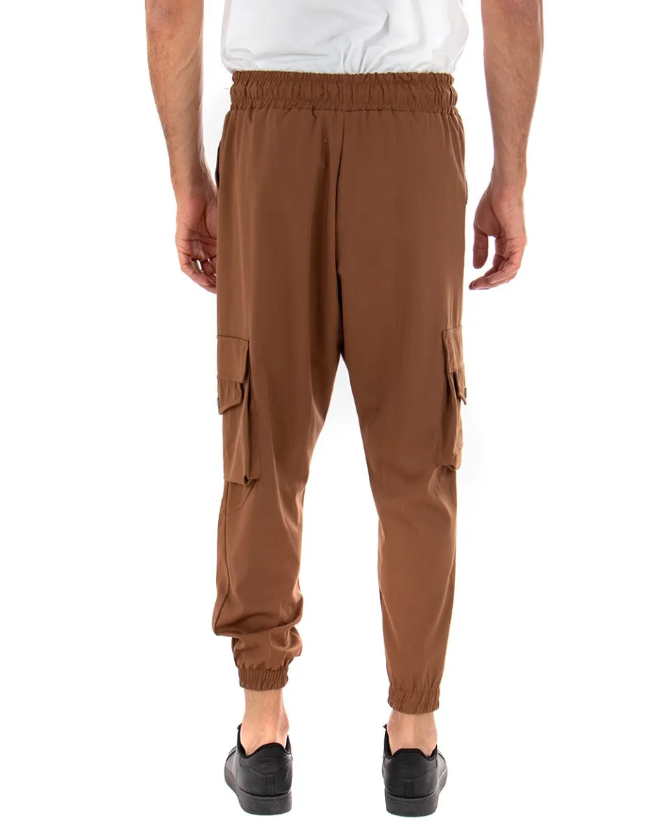 Pantaloni Uomo Pantalaccio Tinta Unita Tuta Camel Coulisse Cargo Tasconi GIOSAL-P3514A