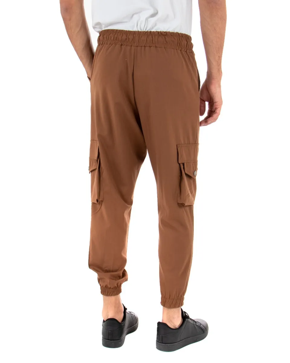 Pantaloni Uomo Pantalaccio Tinta Unita Tuta Camel Coulisse Cargo Tasconi GIOSAL-P3514A