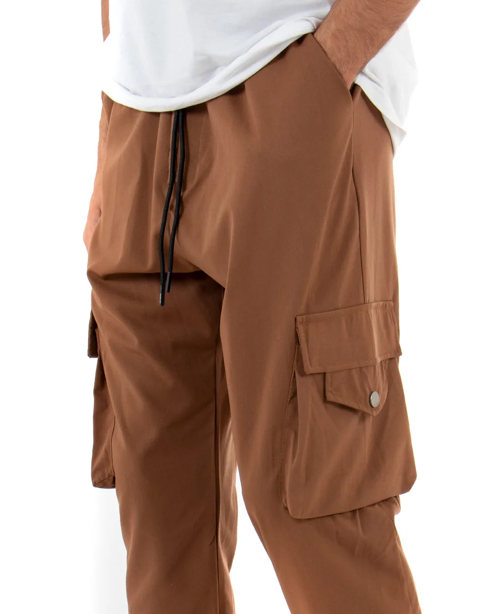 Pantaloni Uomo Pantalaccio Tinta Unita Tuta Camel Coulisse Cargo Tasconi GIOSAL-P3514A