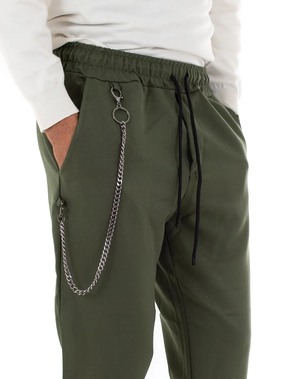 Pantaloni Uomo Pantalaccio Viscosa Casual Comodo Tinta Unita Verde GIOSAL-P5048A